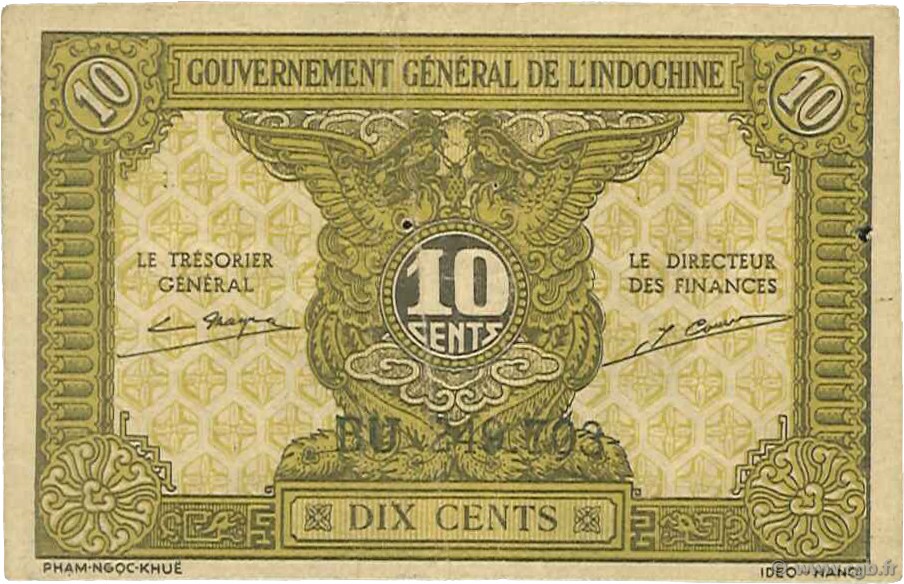 10 Cents FRENCH INDOCHINA  1942 P.089a VF