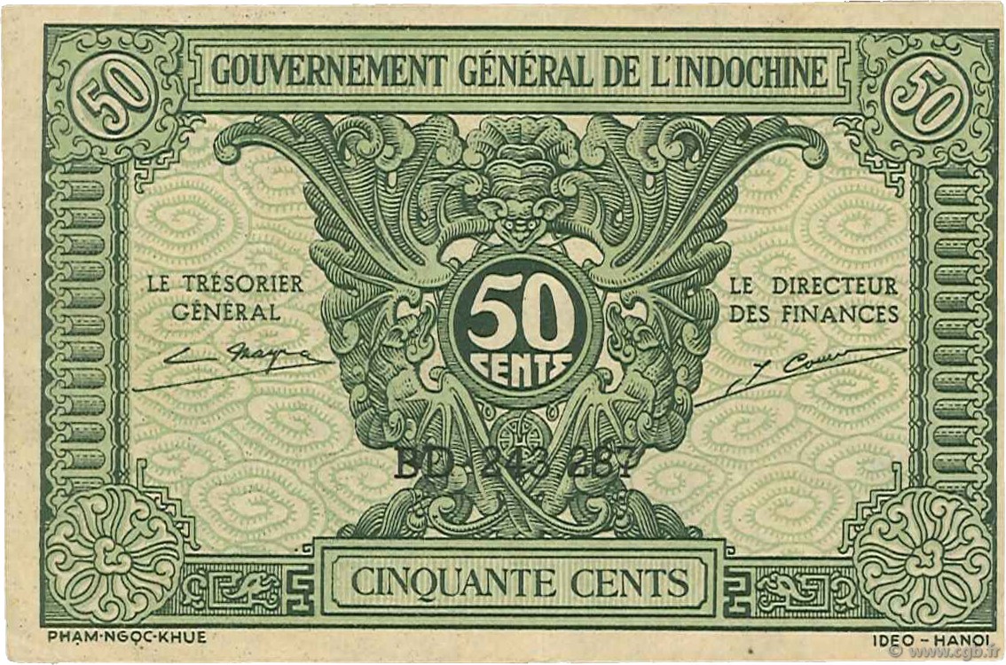 50 Cents INDOCINA FRANCESE  1942 P.091a SPL
