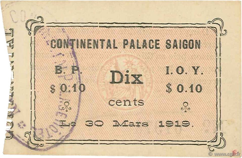 10 Cents INDOCINA FRANCESE  1919 K.220 SPL