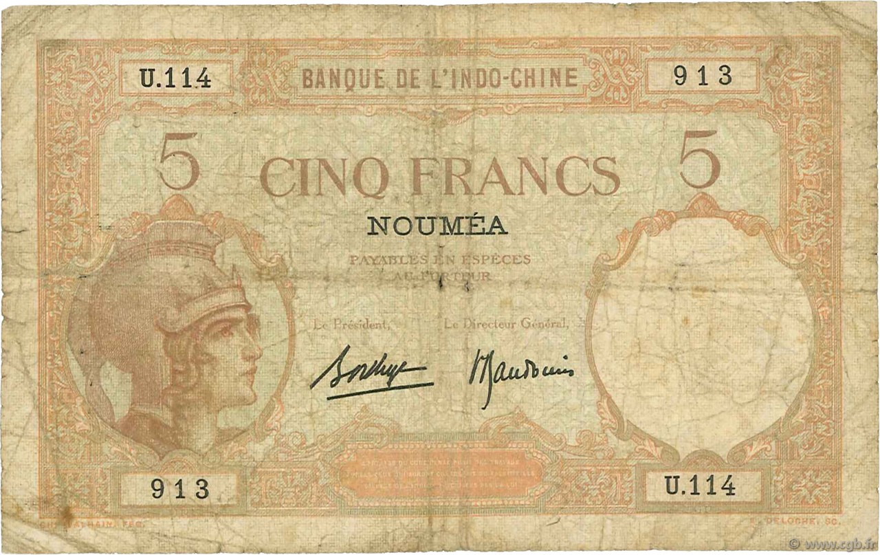 5 Francs NEW CALEDONIA  1936 P.36b G