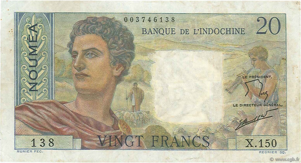 20 Francs NOUVELLE CALÉDONIE  1954 P.50c SS