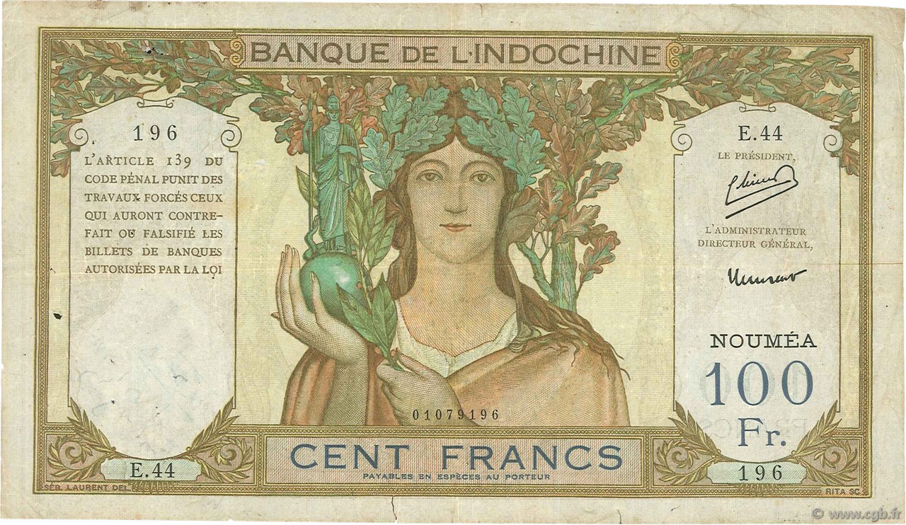100 Francs NEW CALEDONIA  1953 P.42c F