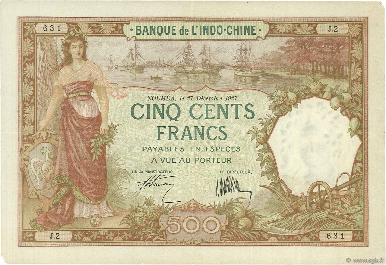 500 Francs NEW CALEDONIA  1927 P.38 VF