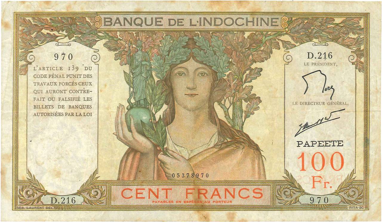 100 Francs TAHITI  1961 P.14d BC