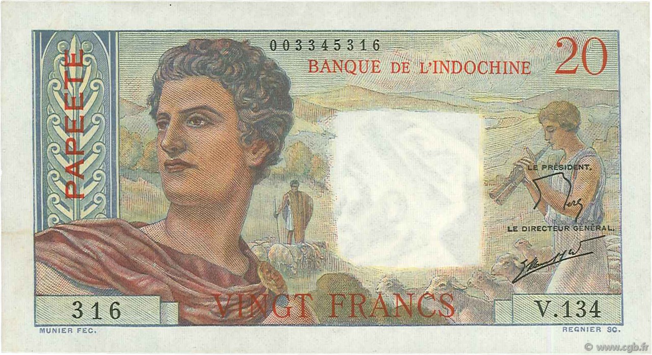 20 Francs TAHITI  1963 P.21c fVZ