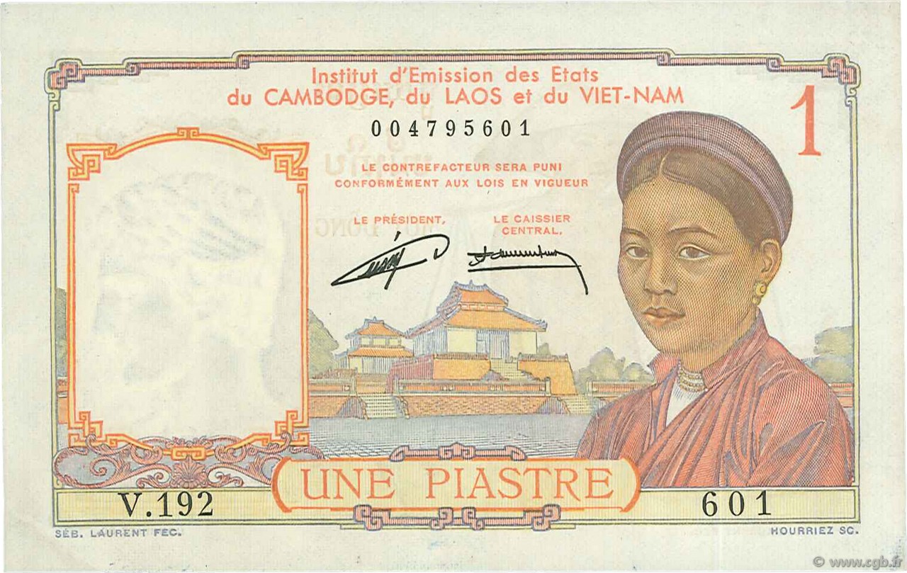 1 Piastre FRANZÖSISCHE-INDOCHINA  1953 P.092 VZ