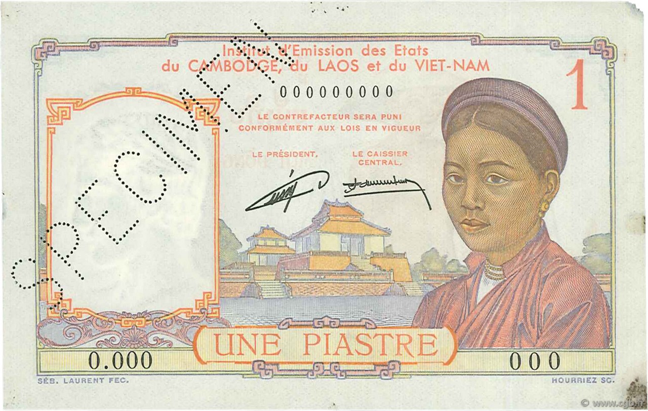1 Piastre Spécimen INDOCINA FRANCESE  1953 P.092s q.SPL