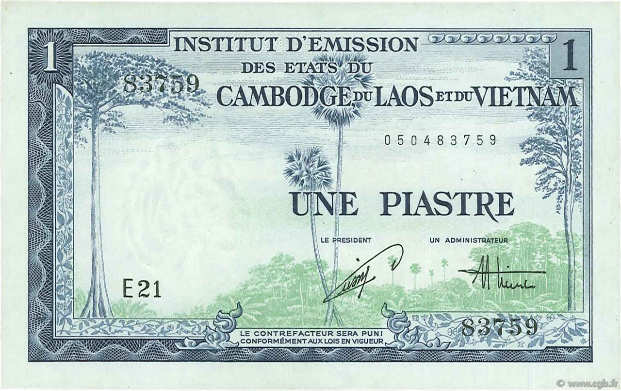 1 Piastre - 1 Dong INDOCHINA  1954 P.105 SC+