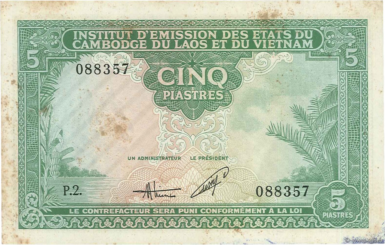 5 Piastres - 5 Dong FRENCH INDOCHINA  1953 P.106 F