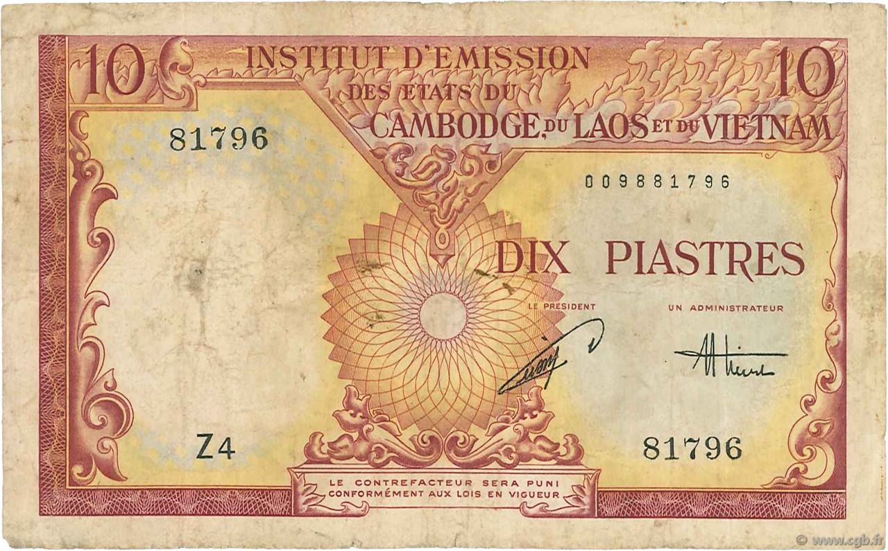 10 Piastres - 10 Dong INDOCINA FRANCESE  1953 P.107 B