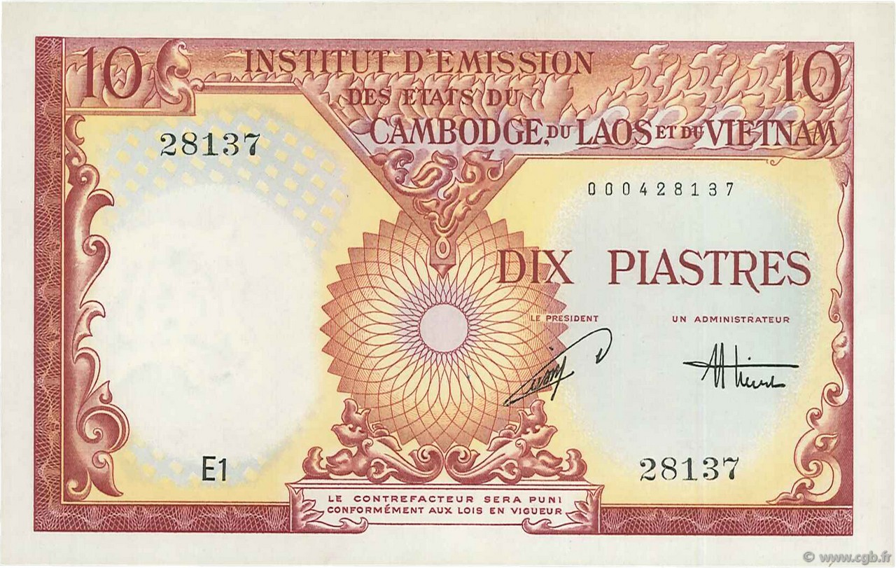 10 Piastres - 10 Dong INDOCHINE FRANÇAISE  1953 P.107 NEUF