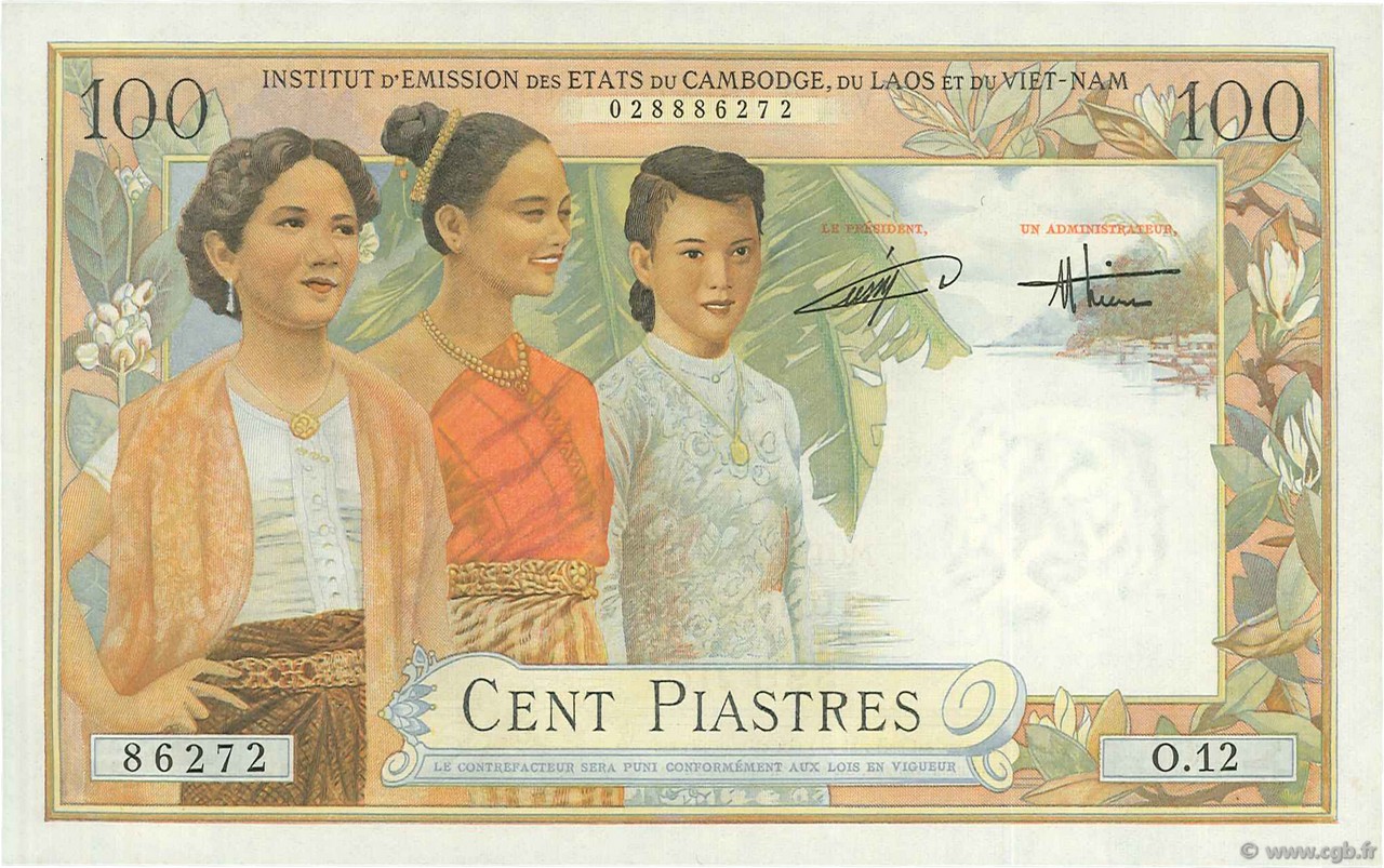 100 Piastres - 100 Dong INDOCINA FRANCESE  1954 P.108 q.FDC