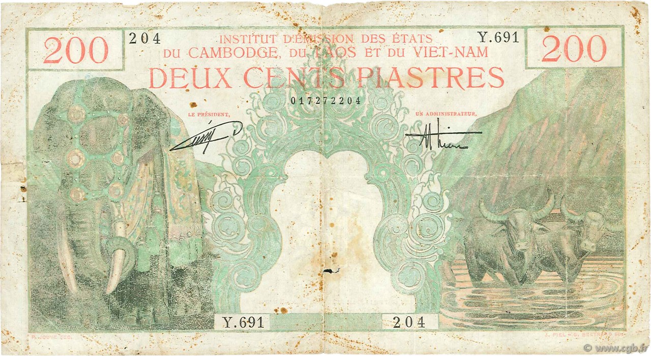 200 Piastres - 200 Dong FRANZÖSISCHE-INDOCHINA  1953 P.109 SGE