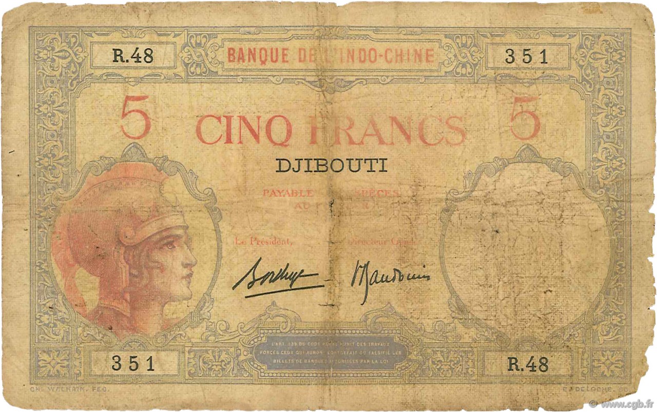 5 Francs DJIBOUTI  1936 P.06b P