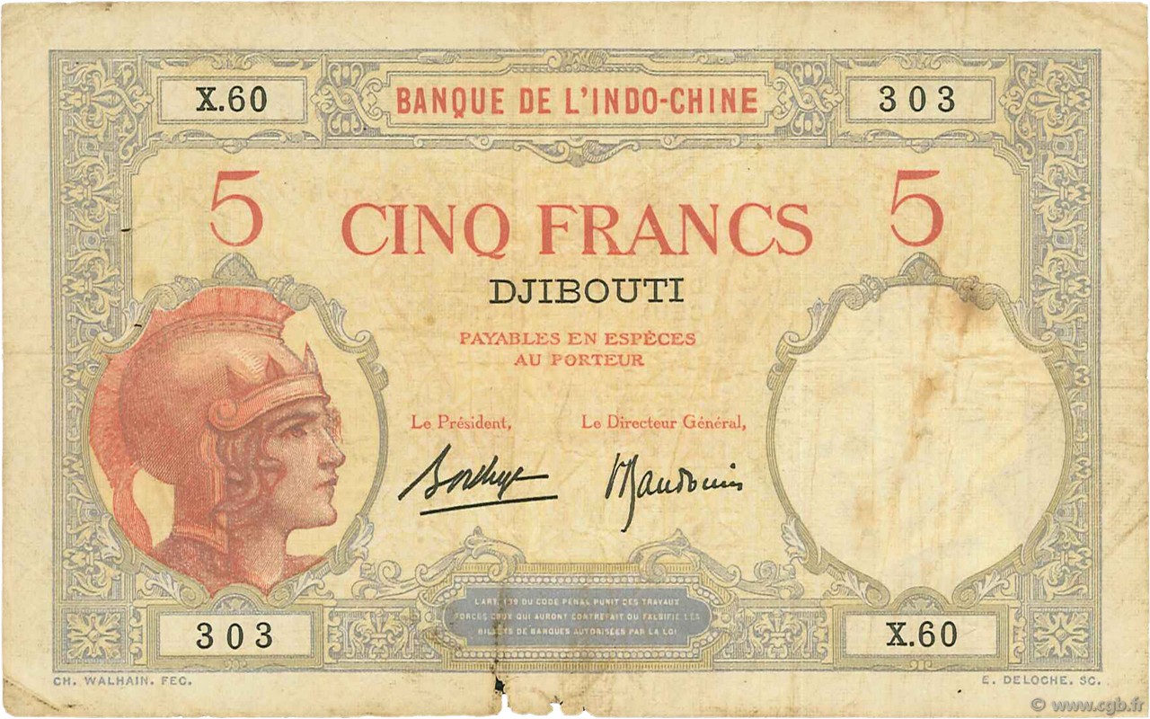 5 Francs DJIBOUTI  1936 P.06b G