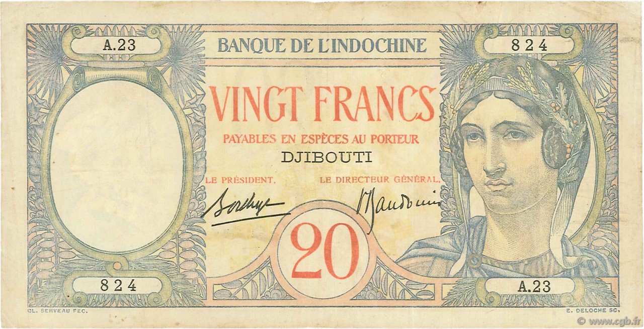 20 Francs DSCHIBUTI   1941 P.07A S
