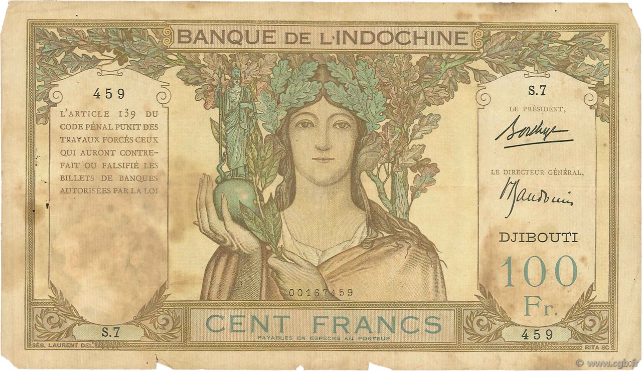 100 Francs YIBUTI  1931 P.08 MC