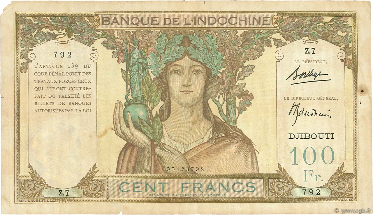 100 Francs DJIBUTI  1931 P.08 MB