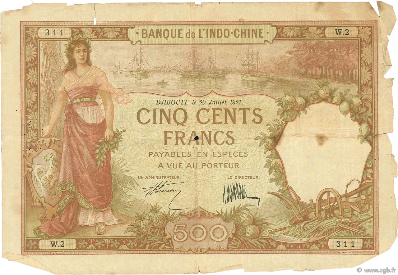 500 Francs DJIBUTI  1927 P.09a q.B