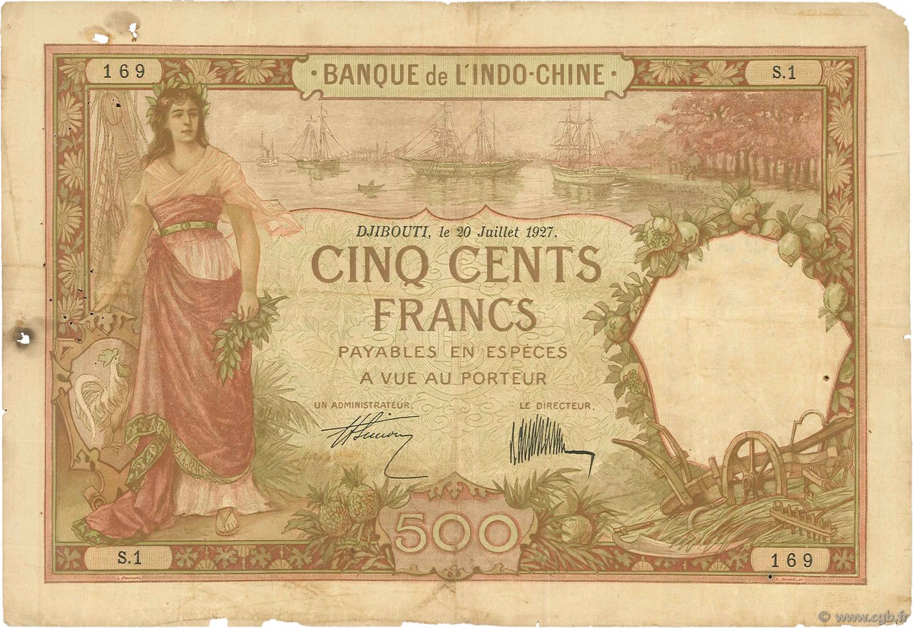 500 Francs DSCHIBUTI   1927 P.09a SGE