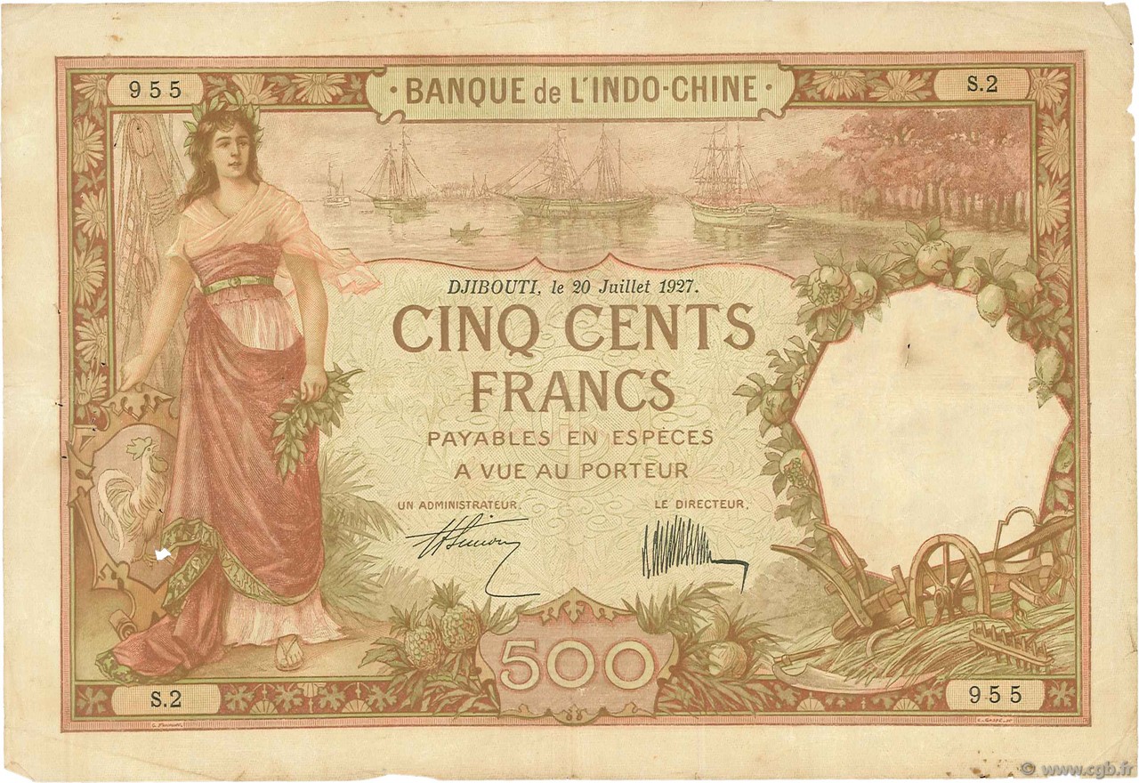 500 Francs DJIBUTI  1927 P.09a MB