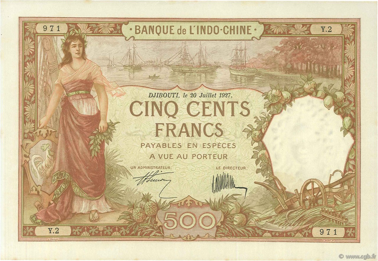 500 Francs YIBUTI  1927 P.09a EBC+