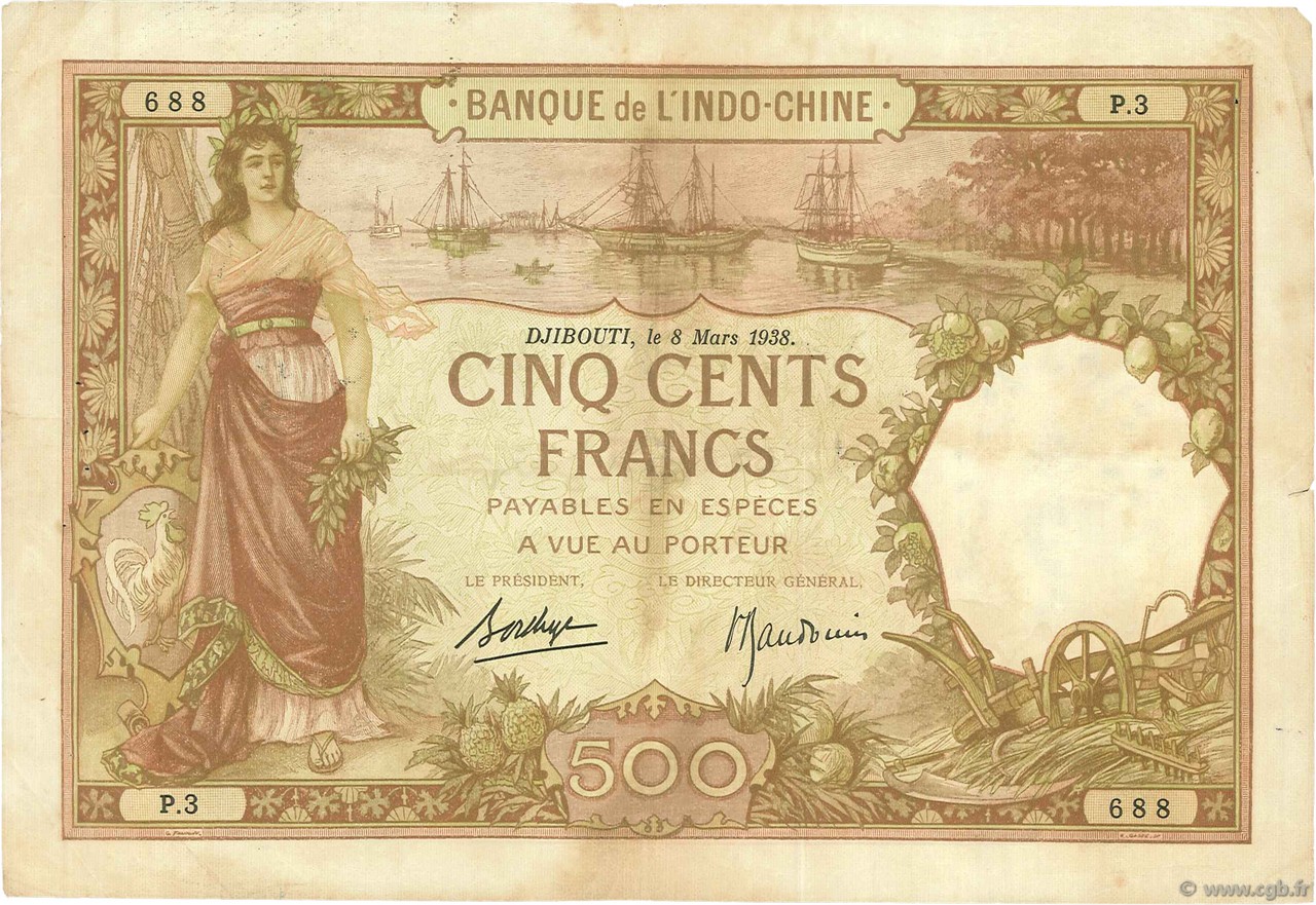 500 Francs YIBUTI  1938 P.09b BC