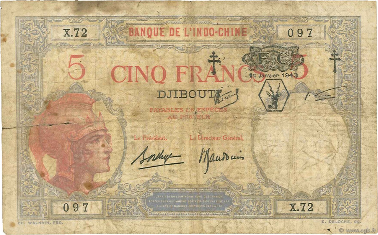 5 Francs DJIBOUTI  1943 P.11 B