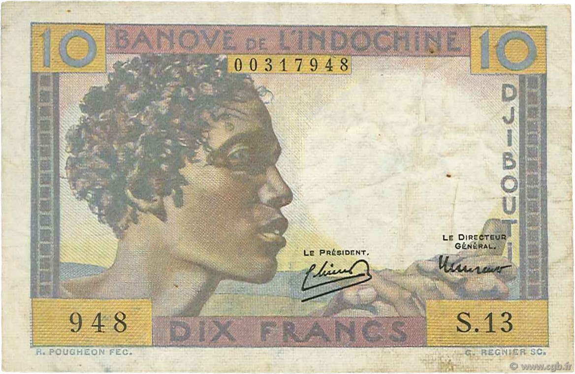 10 Francs YIBUTI  1946 P.19 BC+