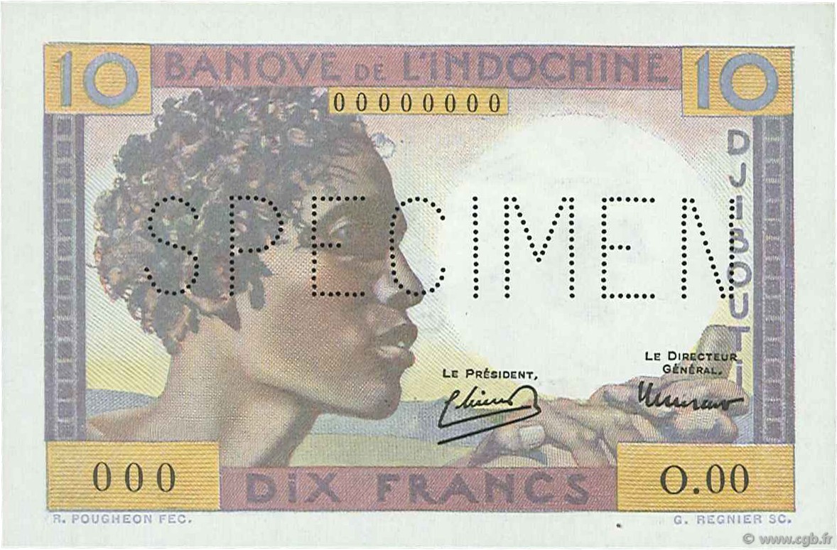 10 Francs Spécimen YIBUTI  1946 P.19s FDC
