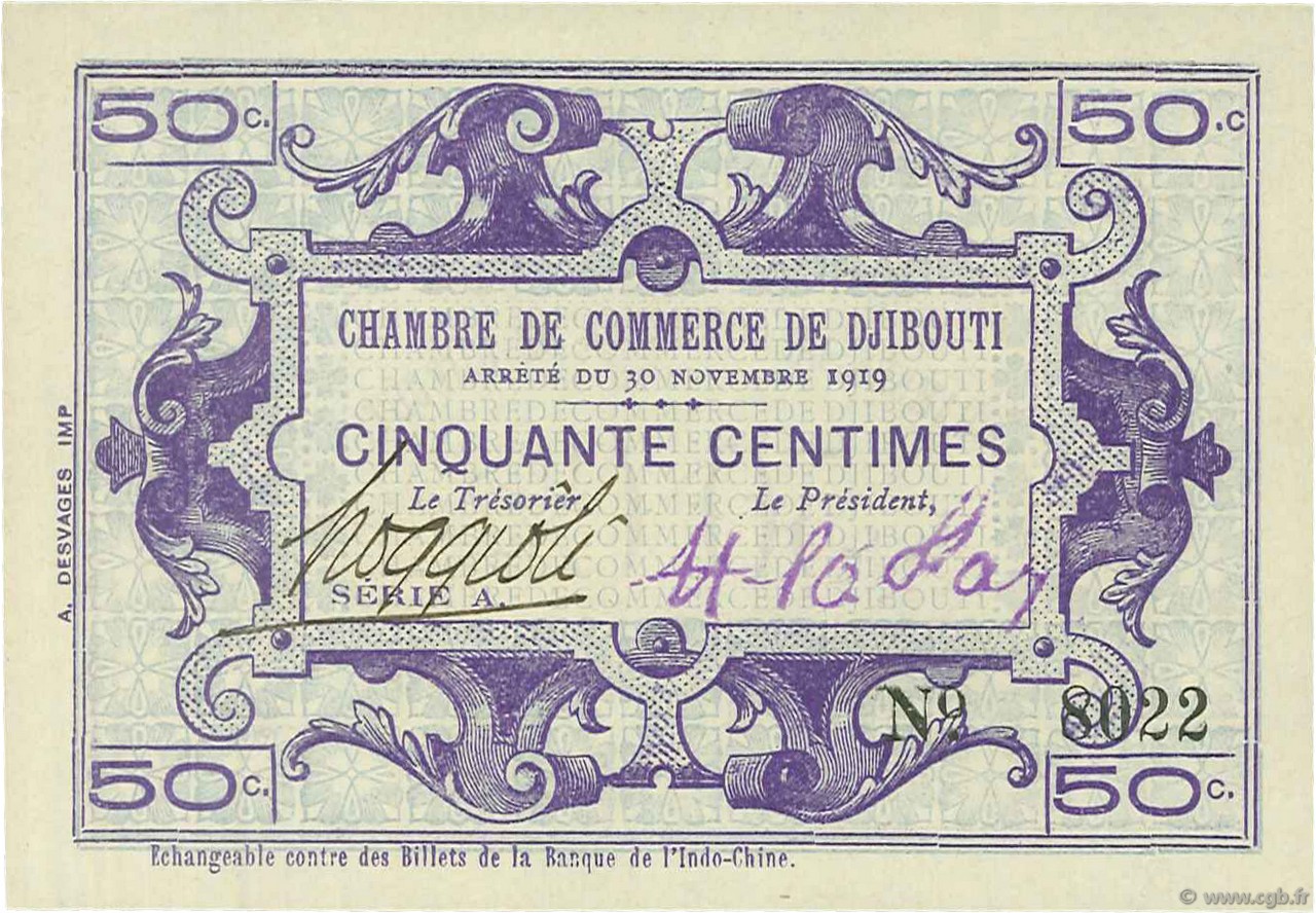 50 Centimes DJIBOUTI  1919 P.23 UNC-