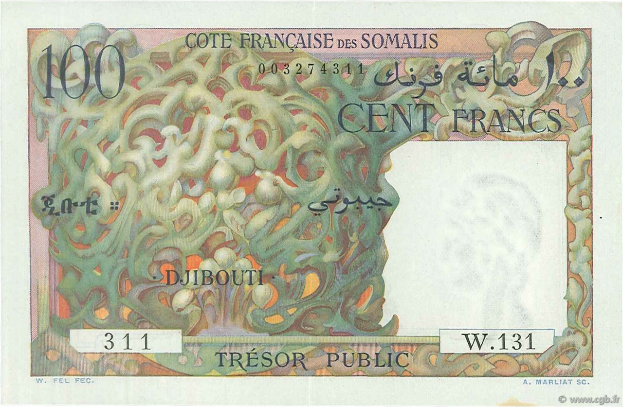 100 Francs DJIBUTI  1952 P.26 SPL