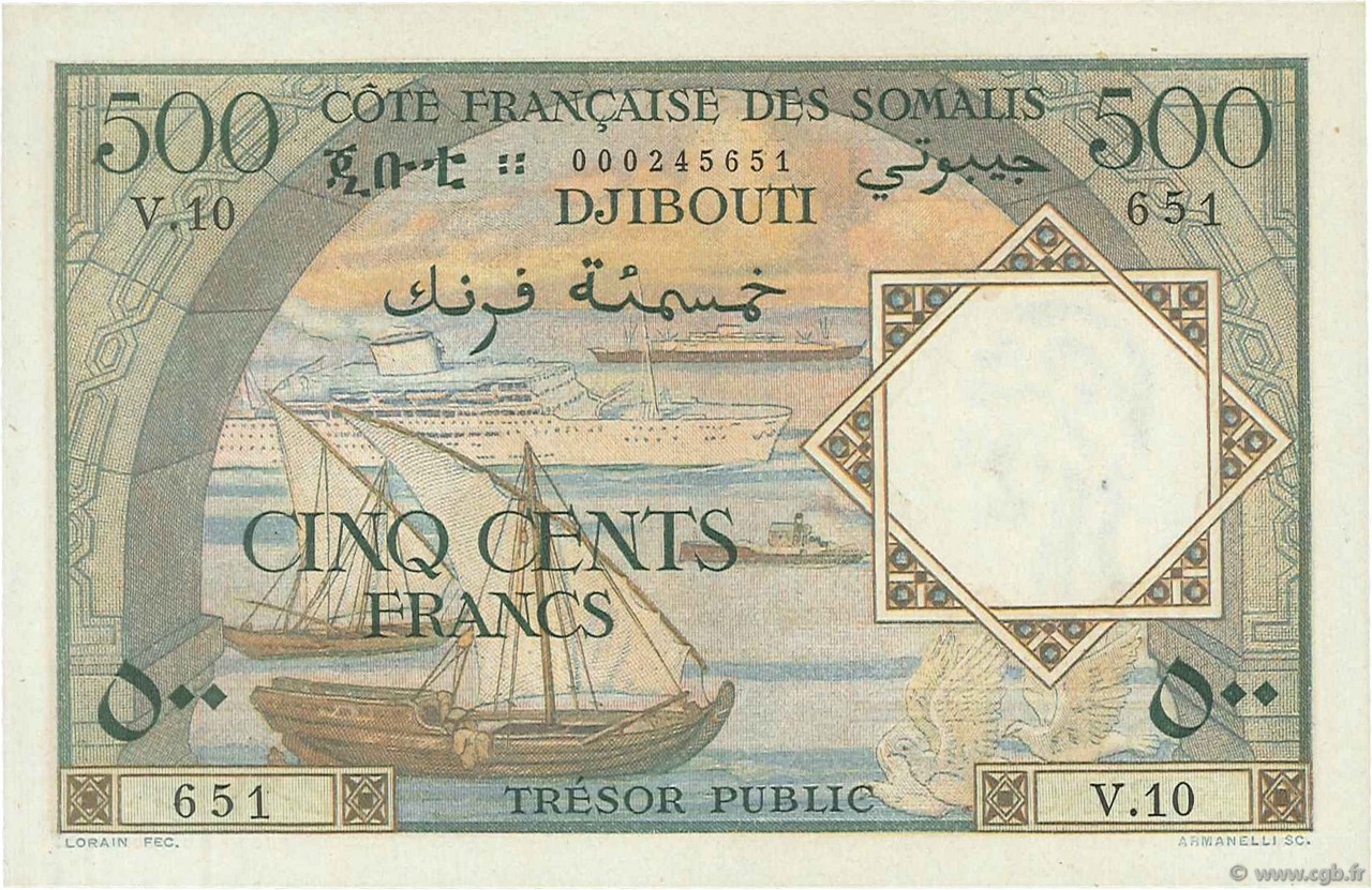 500 Francs DJIBOUTI  1952 P.27 UNC-