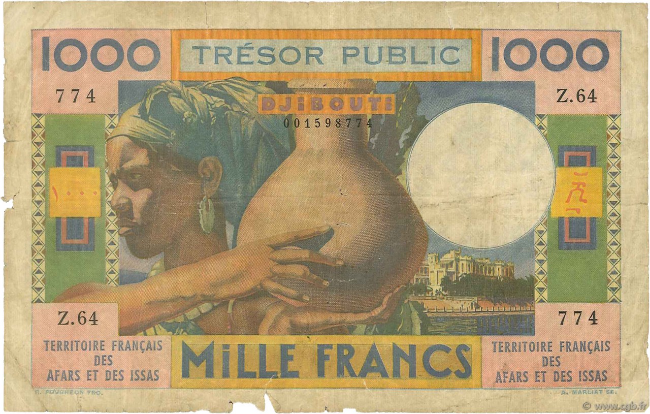 1000 Francs FRENCH AFARS AND ISSAS  1974 P.32 GE