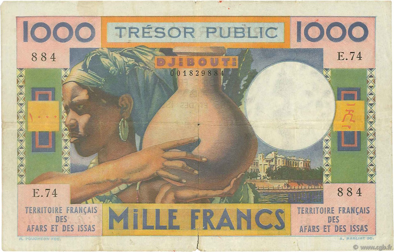 1000 Francs FRENCH AFARS AND ISSAS  1974 P.32 F+