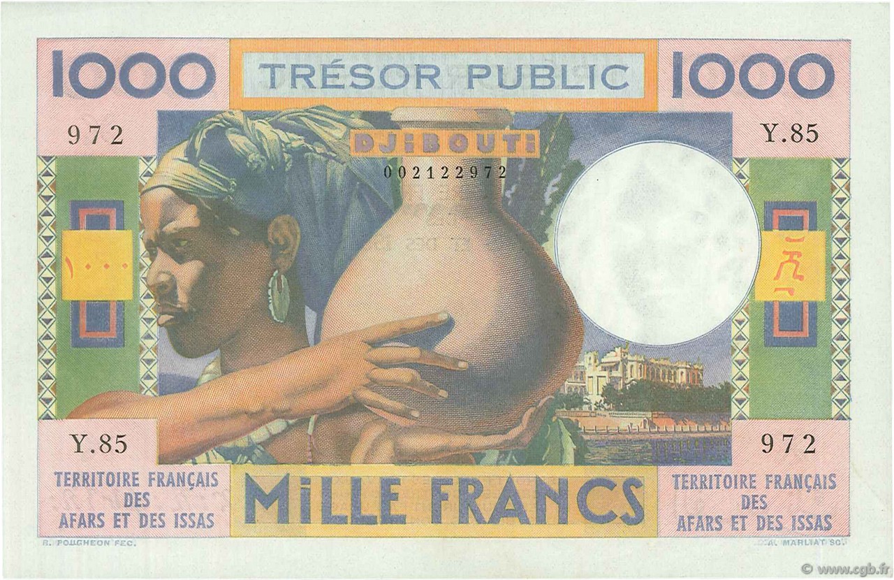 1000 Francs FRENCH AFARS AND ISSAS  1974 P.32 EBC+