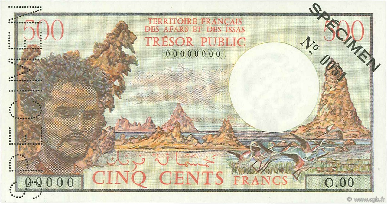 500 Francs Spécimen  AFARS AND ISSAS  1975 P.33s XF+