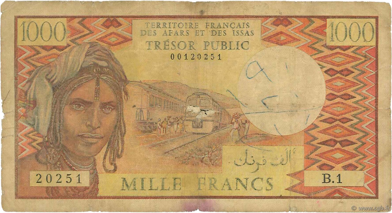 1000 Francs FRENCH AFARS AND ISSAS  1975 P.34 q.B