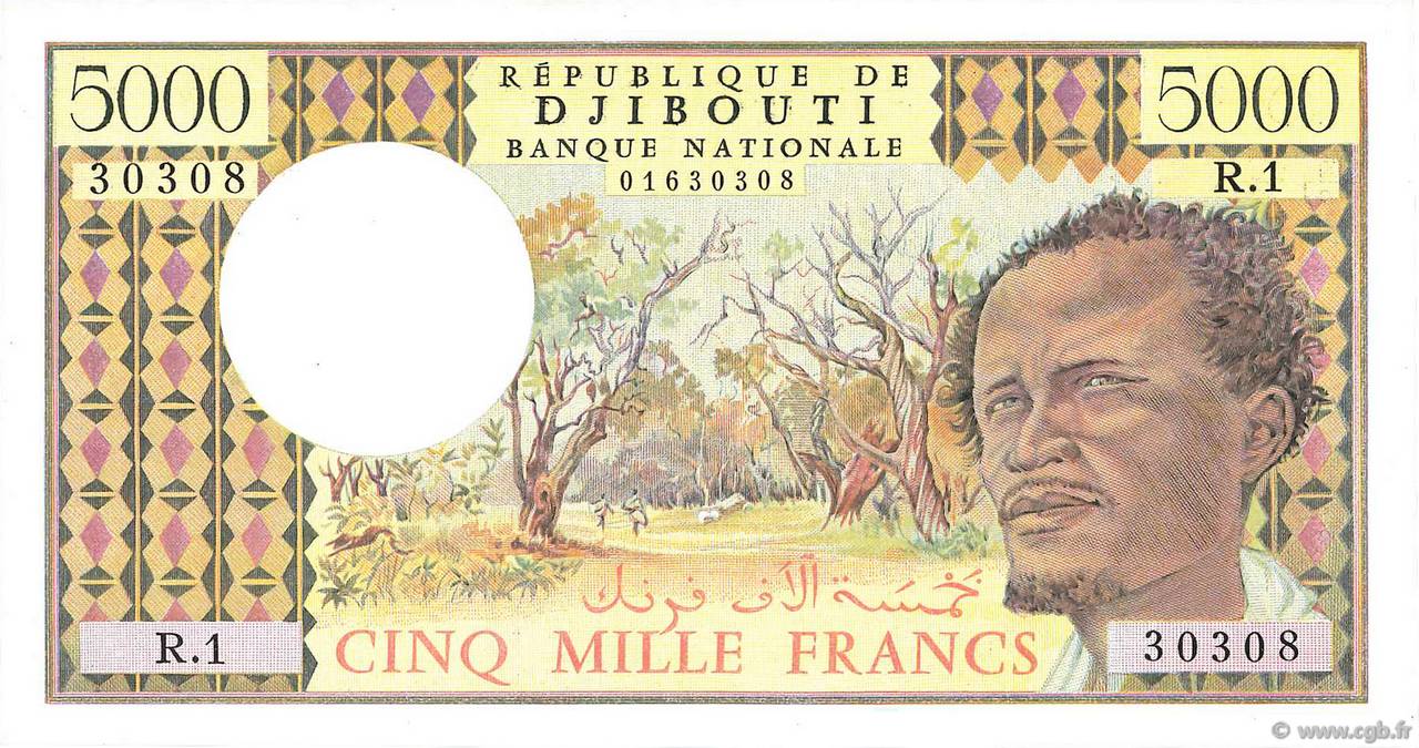 5000 Francs DJIBOUTI  1979 P.38a AU