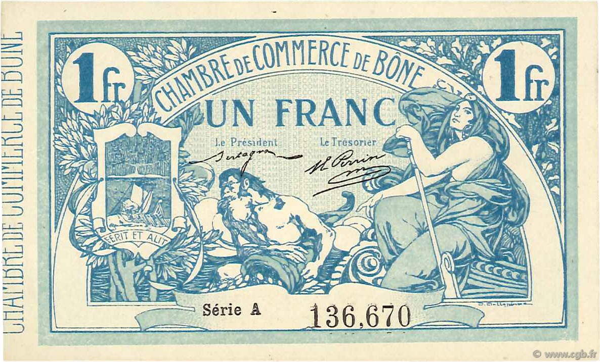 1 Franc ALGERIA Bône 1915 JP.138.03 AU