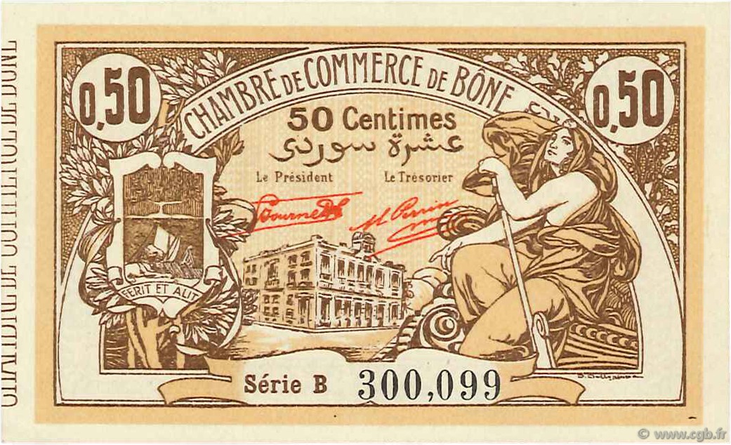 50 Centimes ALGERIA Bône 1921 JP.138.14 XF+