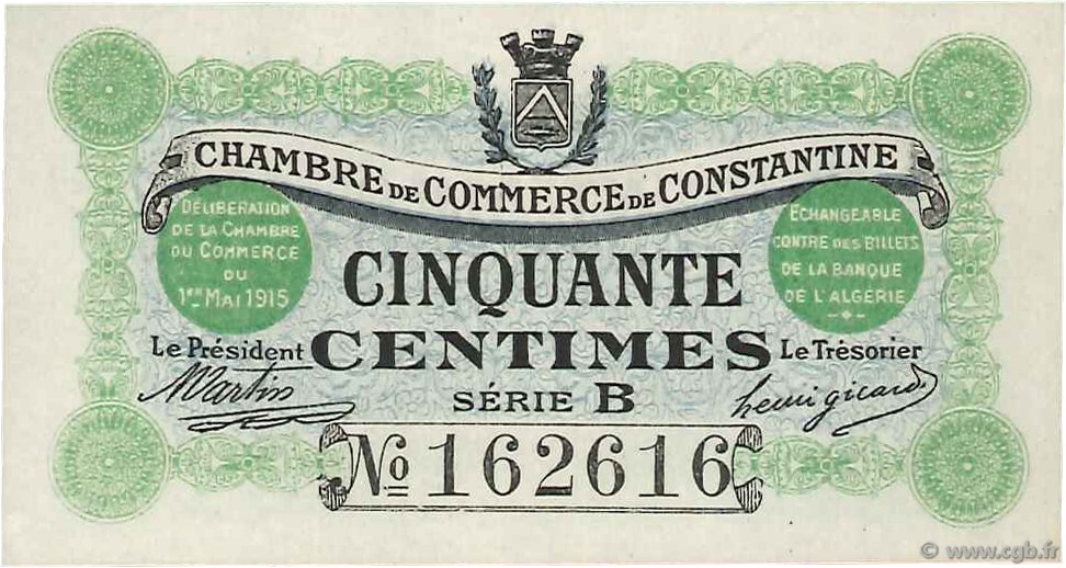 50 Centimes ALGÉRIE Constantine 1915 JP.140.03 NEUF