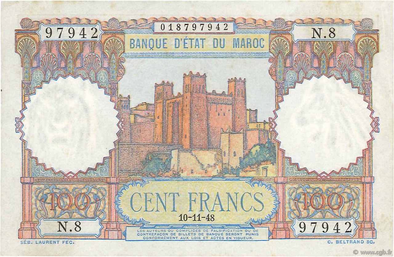 100 Francs MAROCCO  1948 P.45 SPL