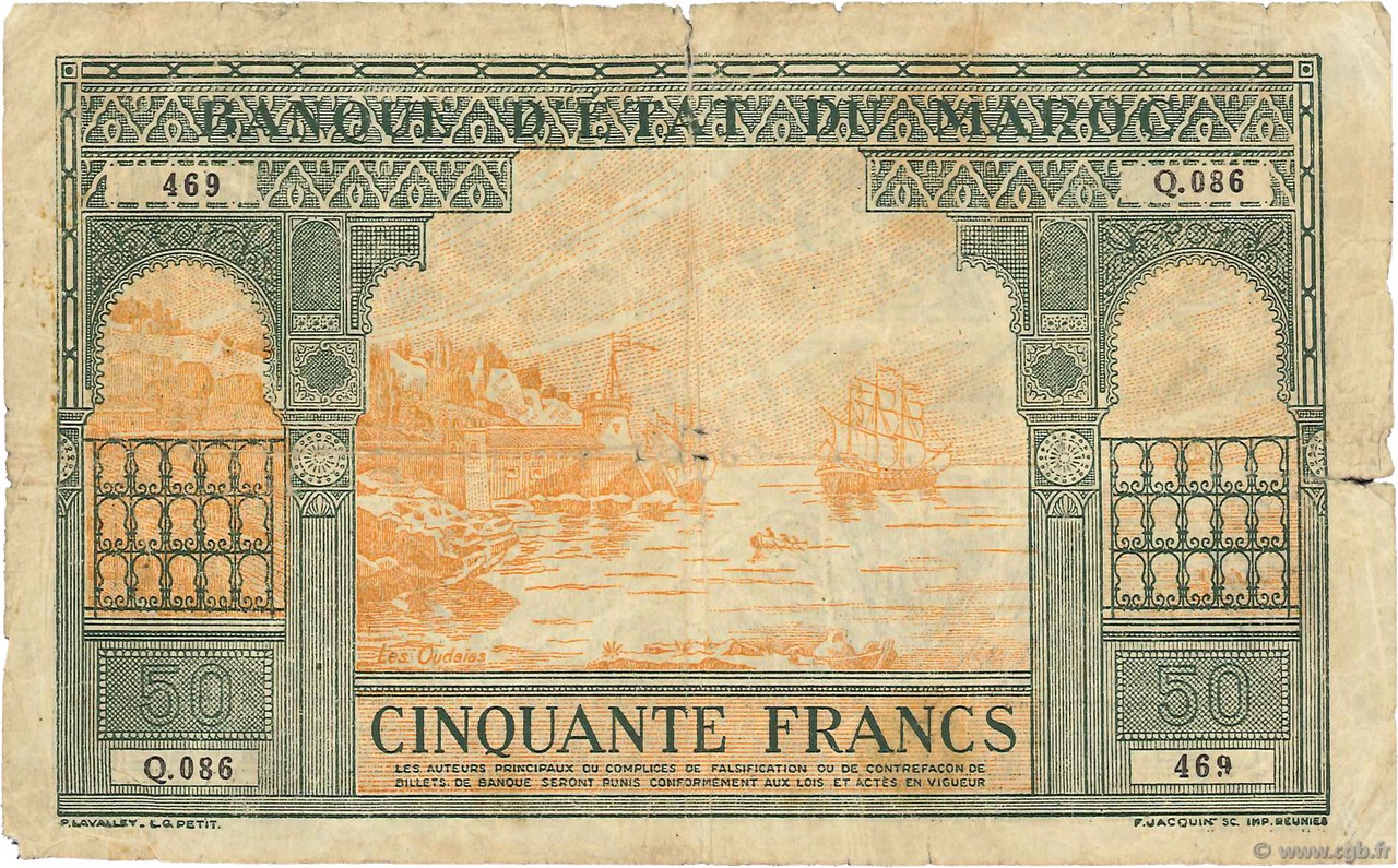 50 Francs MOROCCO  1943 P.40 G