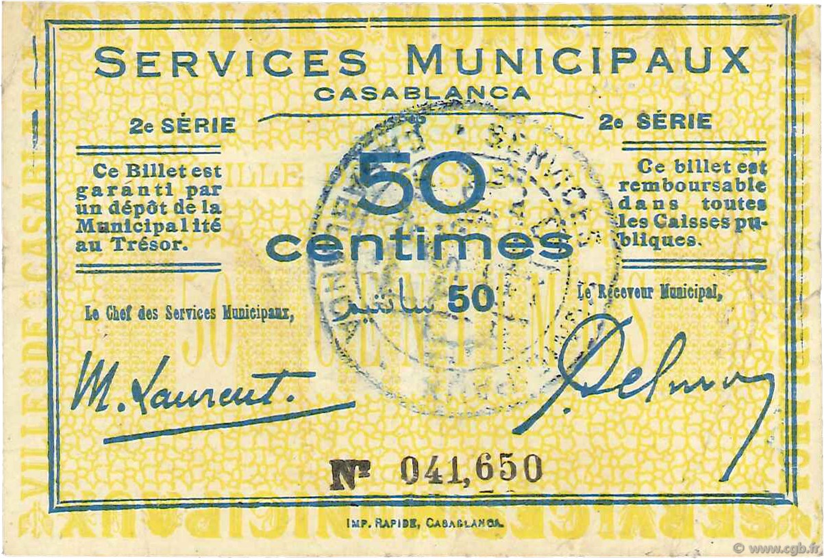 50 Centimes MAROCCO Casablanca 1919 P.- BB
