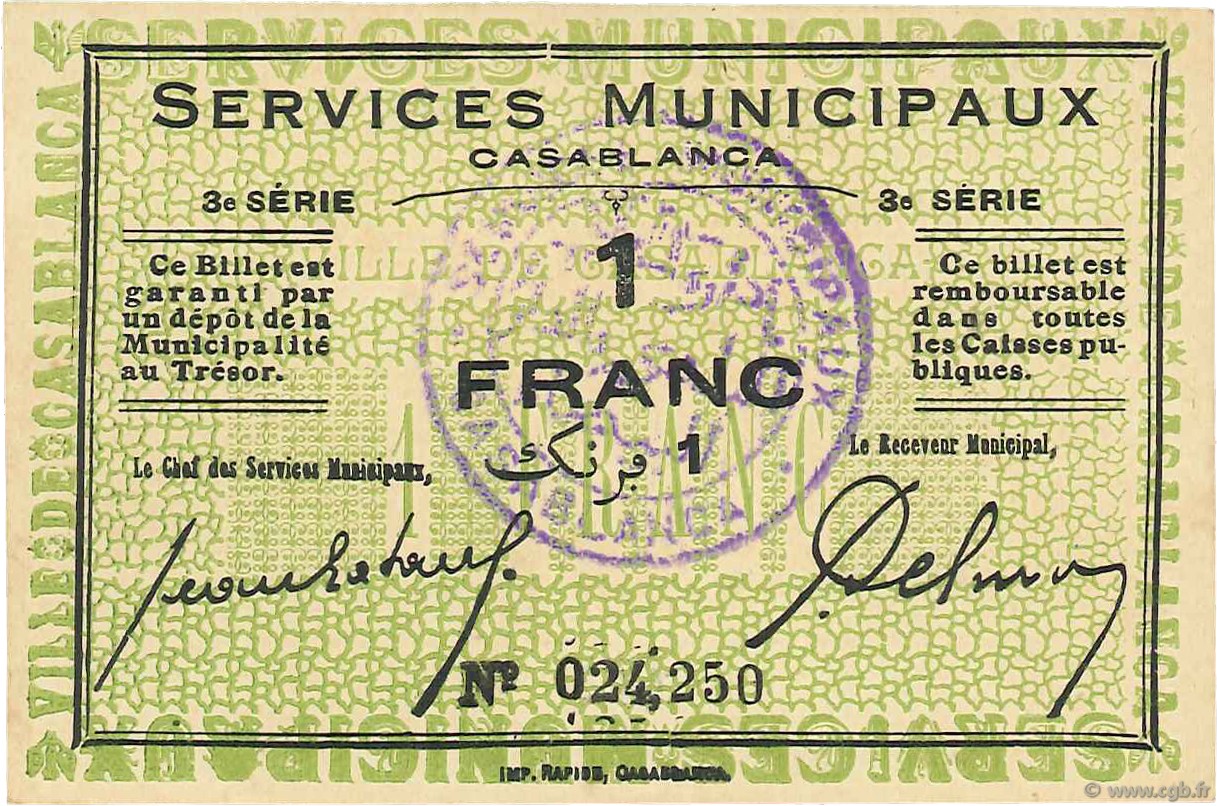 1 Franc MAROC Casablanca 1919 P.- pr.NEUF