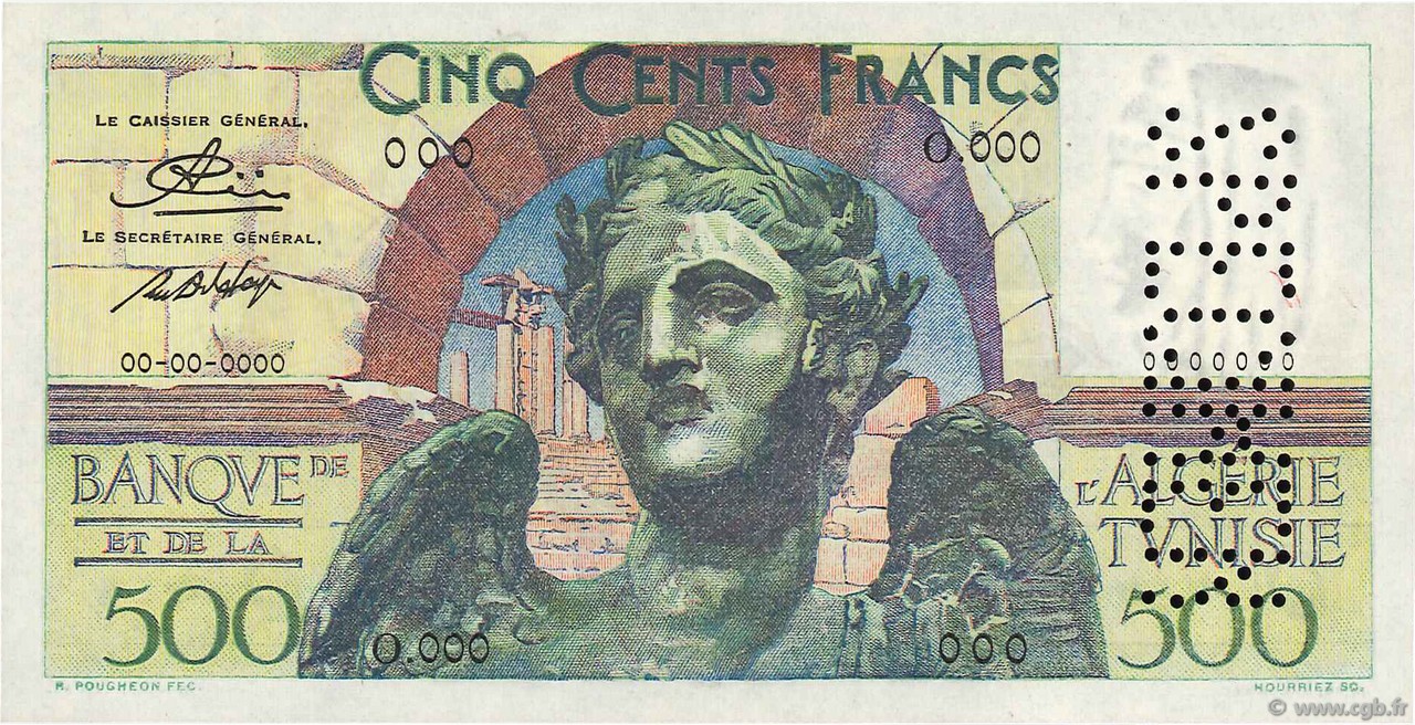 500 Francs Spécimen TUNISIA  1950 P.28s q.FDC