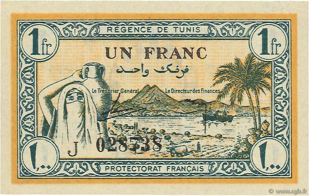 1 Franc TUNESIEN  1943 P.55 fST+