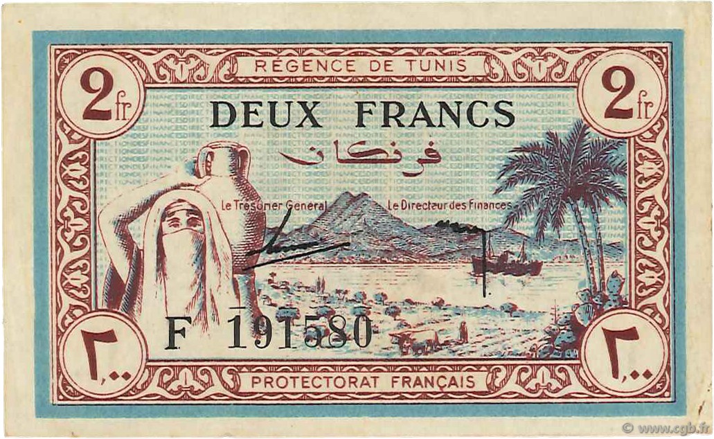 2 Francs TúNEZ  1943 P.56 SC