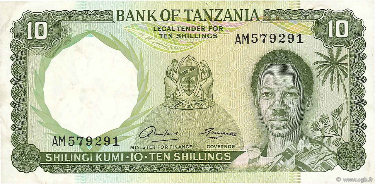 10 Shillings TANZANIA  1966 P.02a VF